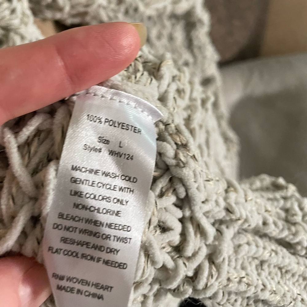 Woven Heart V-Neck Open Knit Sweater in Oatmeal - Picture 7 of 10